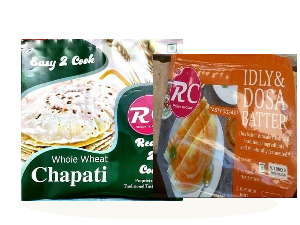 RC Fresh Food Ready to Cook Whole Wheat Chapati and Dosa Batter Packages